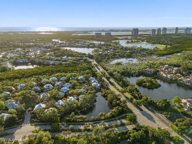 aerial view with a water view