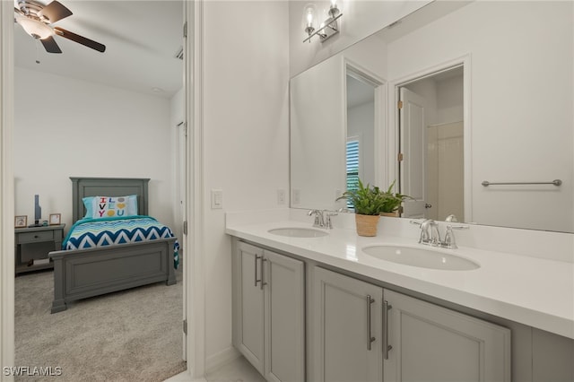 bathroom with vanity and ceiling fan