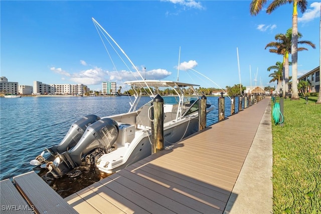 view of dock with a water view