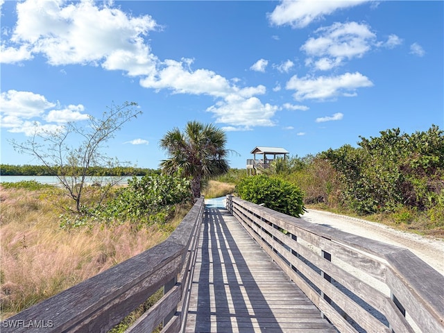 exterior space with a water view