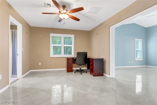 office featuring a wealth of natural light and ceiling fan