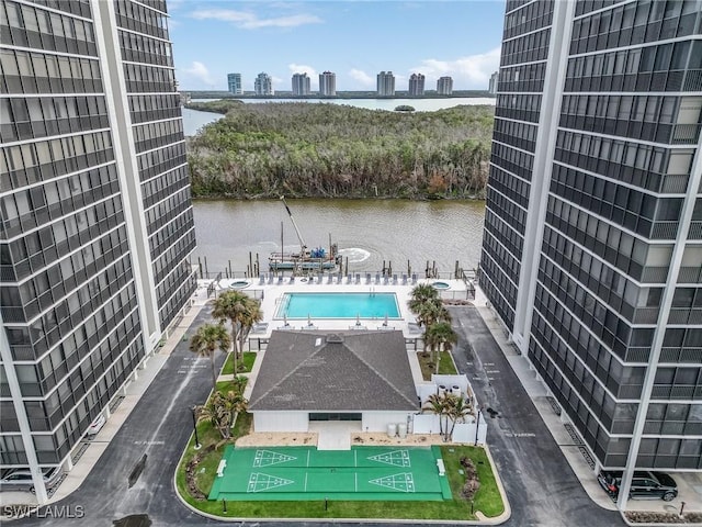 pool featuring a city view and a water view