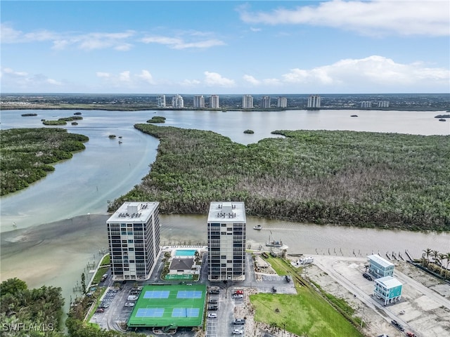 aerial view with a water view