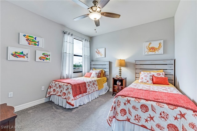 bedroom featuring carpet and ceiling fan