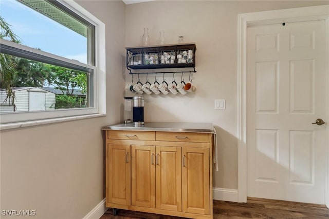 bar featuring dark hardwood / wood-style flooring and plenty of natural light