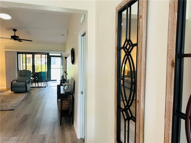 corridor with hardwood / wood-style flooring