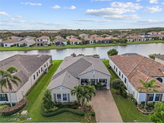 bird's eye view featuring a water view