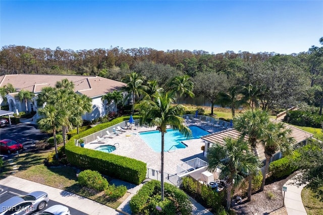 view of swimming pool featuring a patio