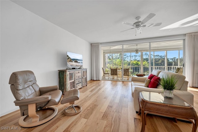 interior space featuring ceiling fan and light hardwood / wood-style floors