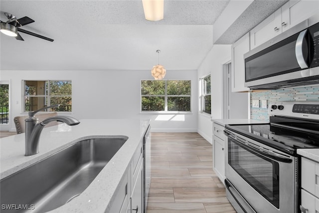 kitchen featuring white cabinetry, a healthy amount of sunlight, and stainless steel appliances