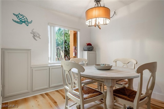 dining space with light hardwood / wood-style floors