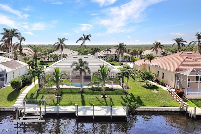 aerial view with a water view