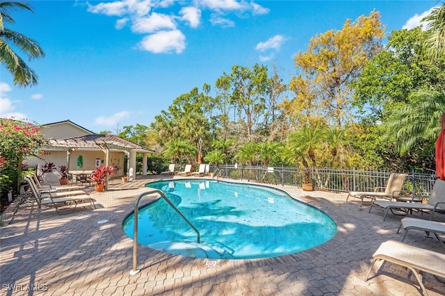 view of swimming pool with a patio area