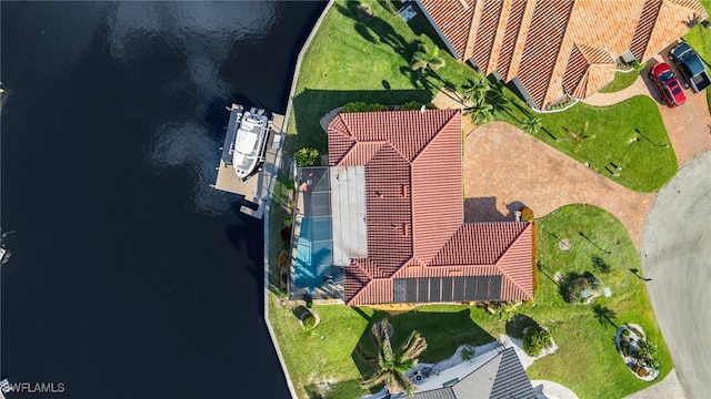 aerial view with a water view