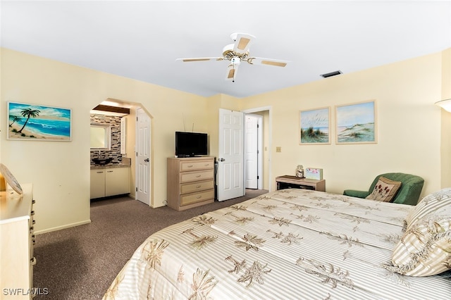 bedroom featuring carpet flooring and ceiling fan