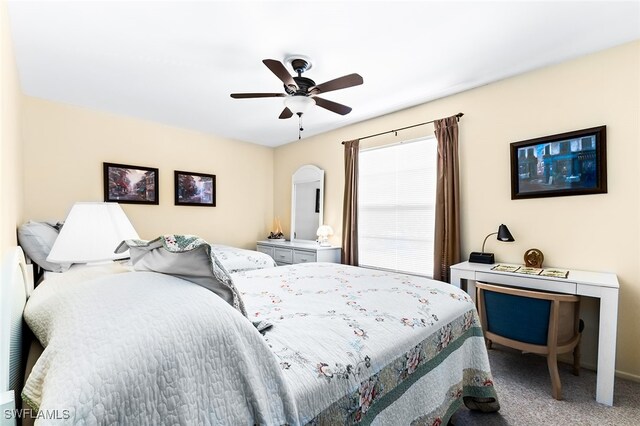 bedroom featuring carpet flooring and ceiling fan