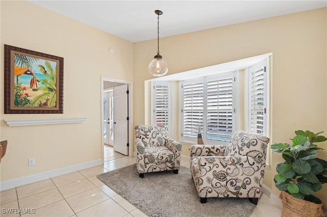 living area featuring light tile patterned floors