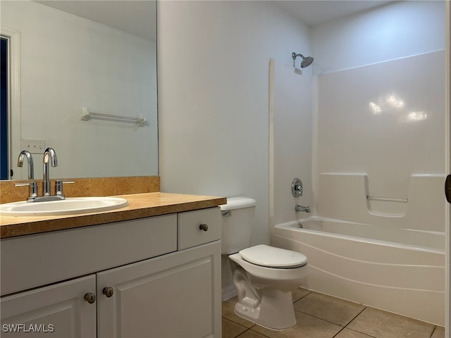 full bathroom featuring tile patterned flooring, vanity, toilet, and tub / shower combination