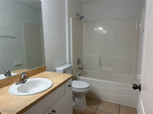 full bathroom with tile patterned flooring, vanity, shower / bathtub combination, and toilet