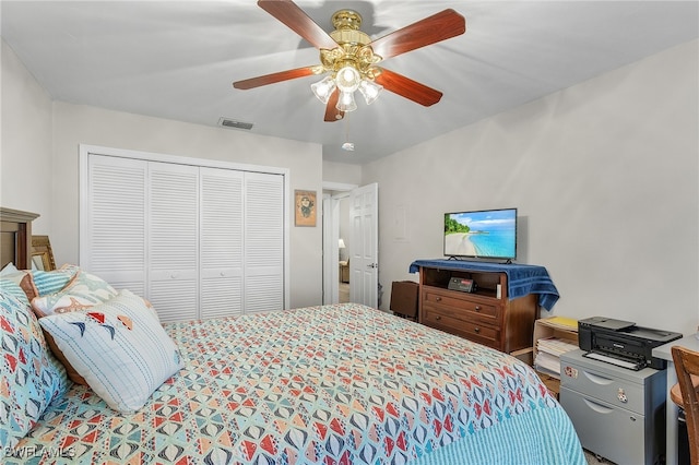 bedroom with a closet and ceiling fan