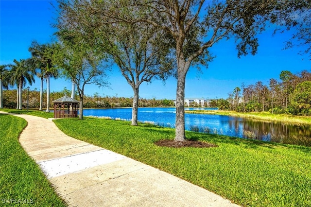 view of water feature with a gazebo