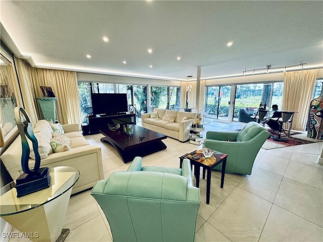 living room featuring light tile patterned floors