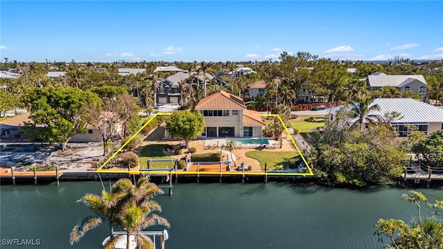 aerial view with a water view