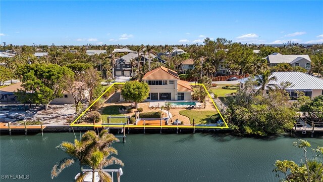 aerial view with a water view