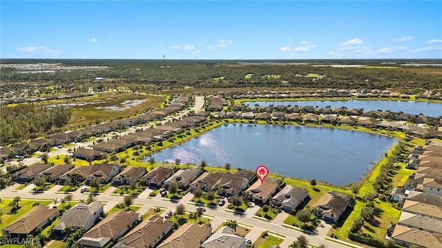 aerial view with a water view