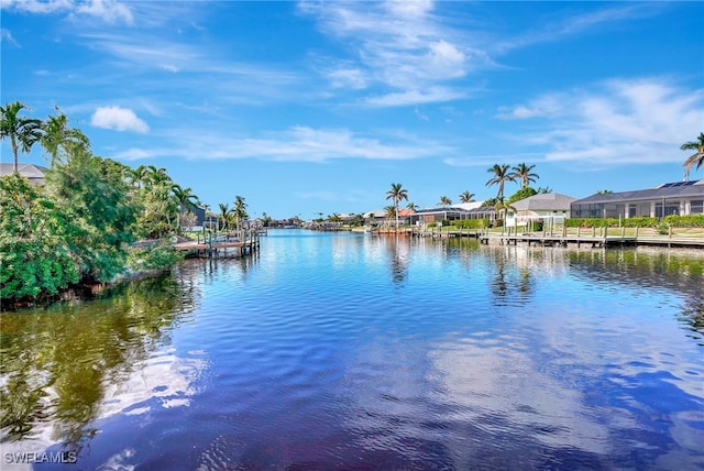 property view of water with a boat dock