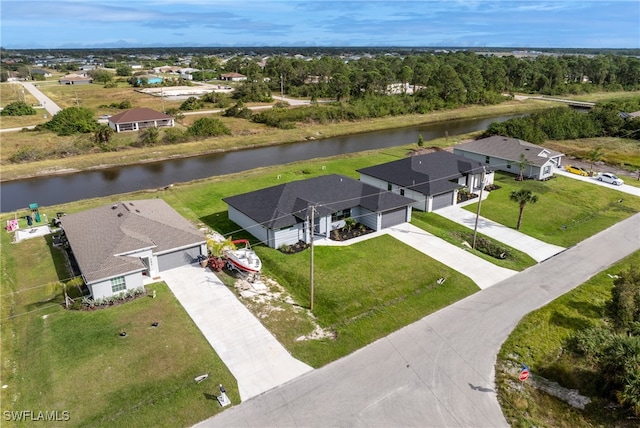 aerial view with a water view