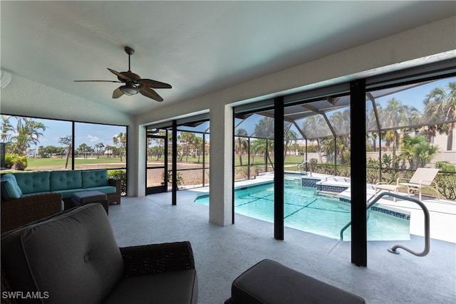 view of pool with ceiling fan