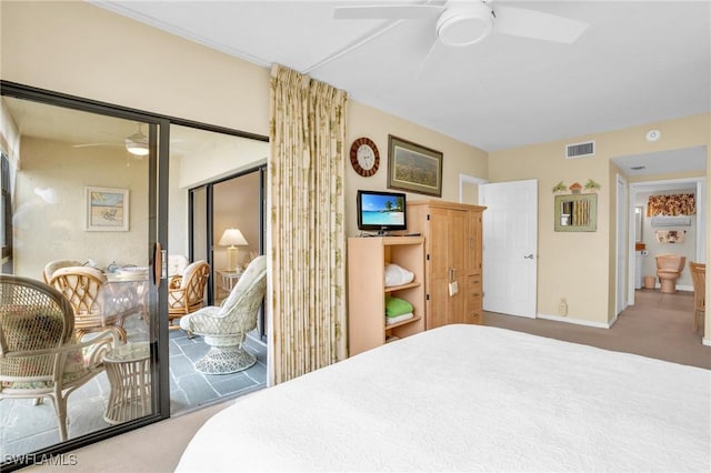 bedroom featuring carpet floors, ceiling fan, and a closet