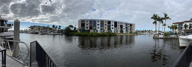 view of water feature with a boat dock