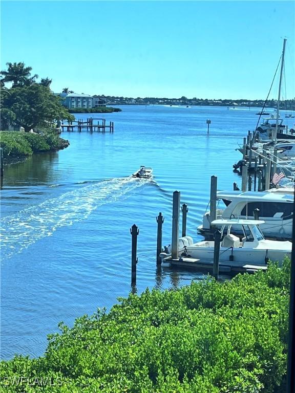 property view of water featuring a dock