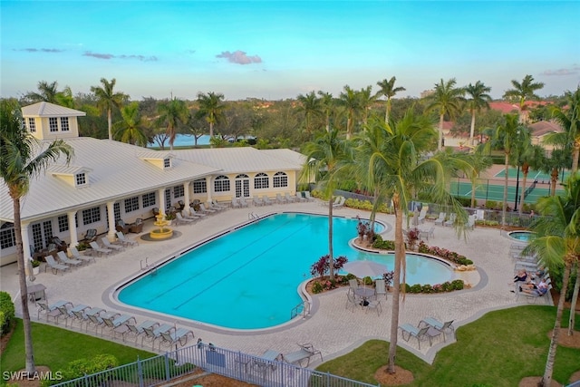 view of swimming pool featuring a patio