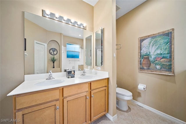 bathroom featuring tile patterned flooring, vanity, and toilet