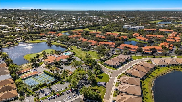 aerial view with a water view