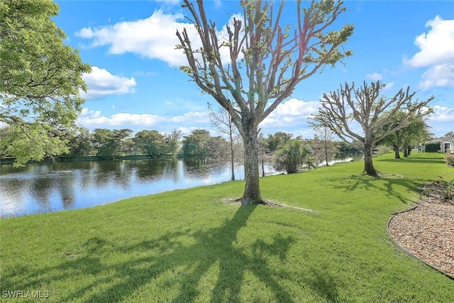 view of yard with a water view