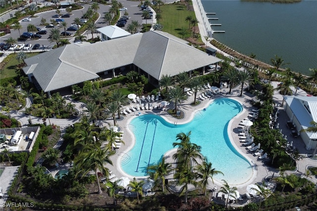 aerial view with a water view