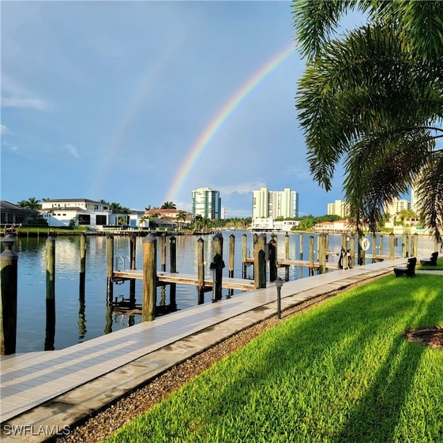 dock area with a water view