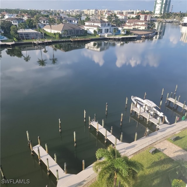 dock area with a water view