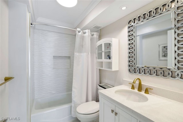 full bathroom featuring vanity, toilet, and shower / tub combo