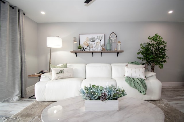 living room with wood-type flooring