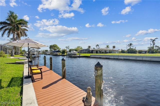 dock area featuring a water view