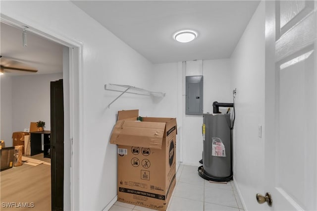 utility room with electric water heater and electric panel