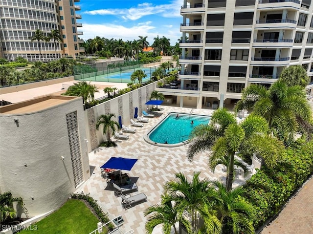 view of swimming pool featuring a patio