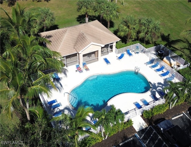 view of swimming pool featuring a patio