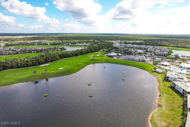 aerial view with a water view