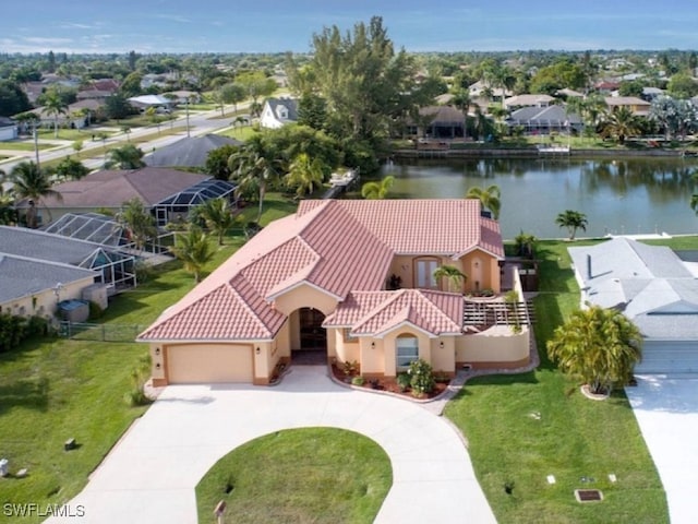 aerial view with a water view